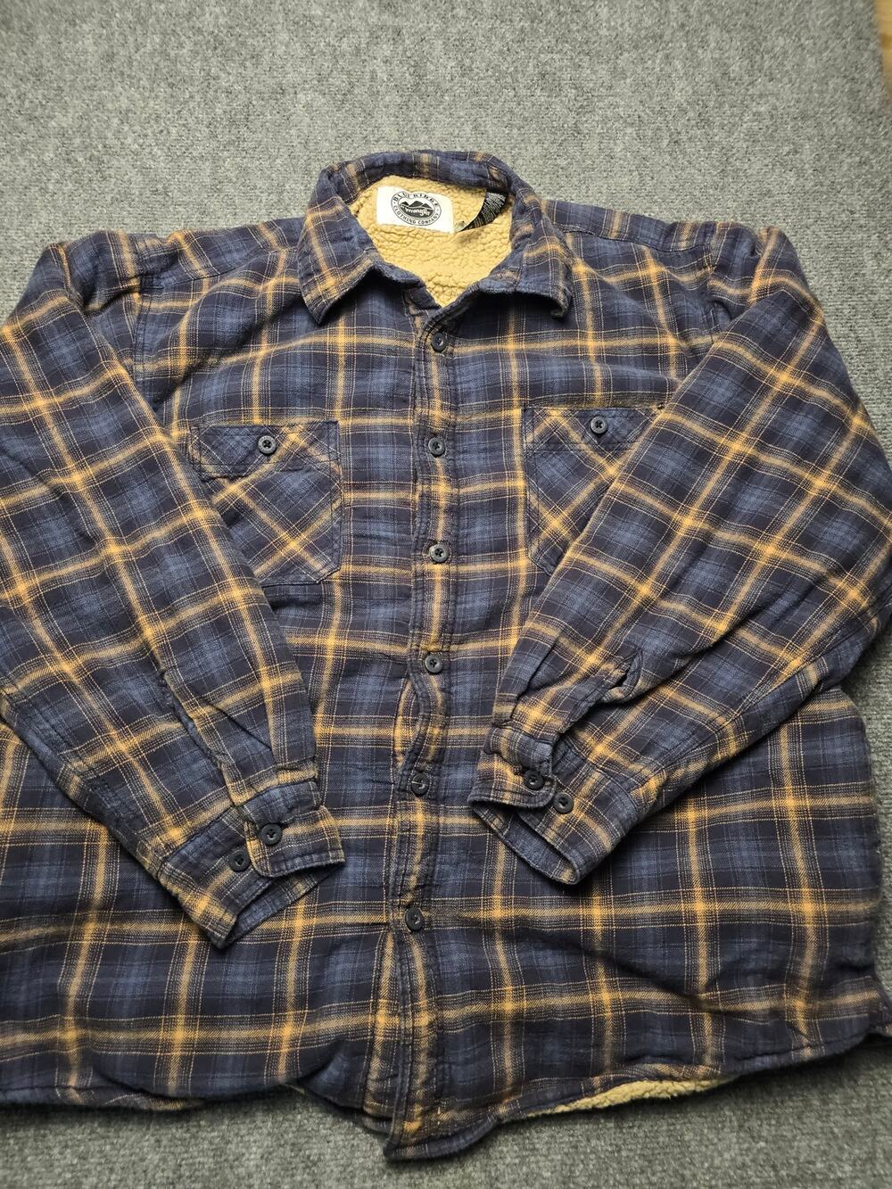 Wrangler Blue Ridge Sherpa Lined Flannel Shirt Jacket Mens XL Blue Plaid